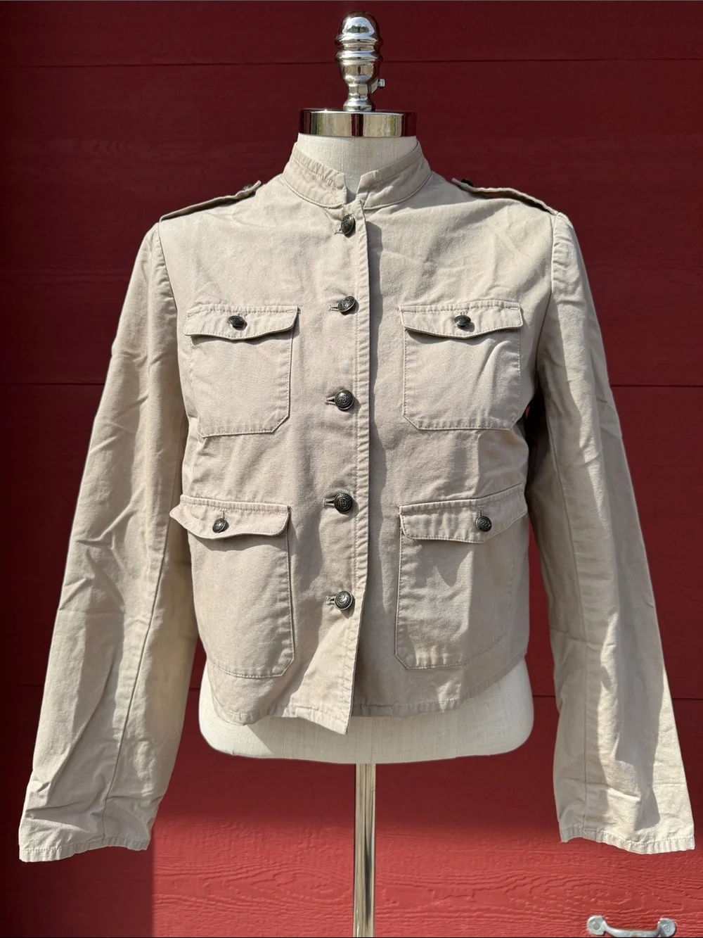 Vintage Khaki Utility Jacket with Nautical Buttons